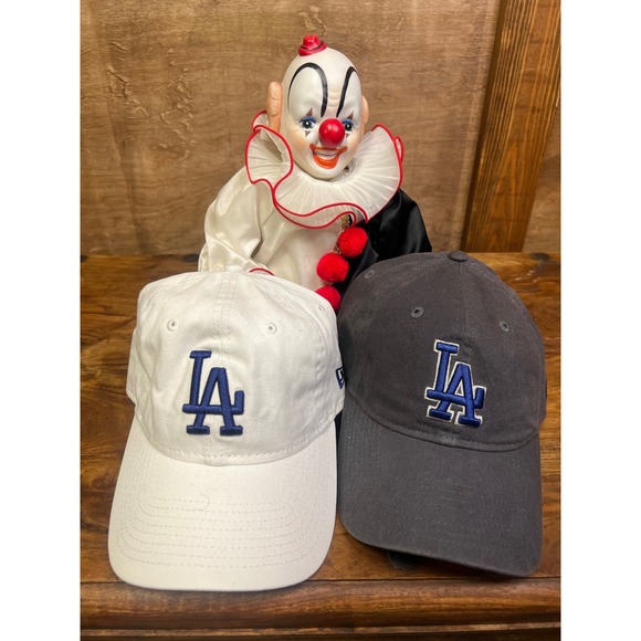 New Era Los Angeles Dodgers LA Baseball Hat Cap Set 2 White Charcoal Grey Adj - Picture 2 of 4